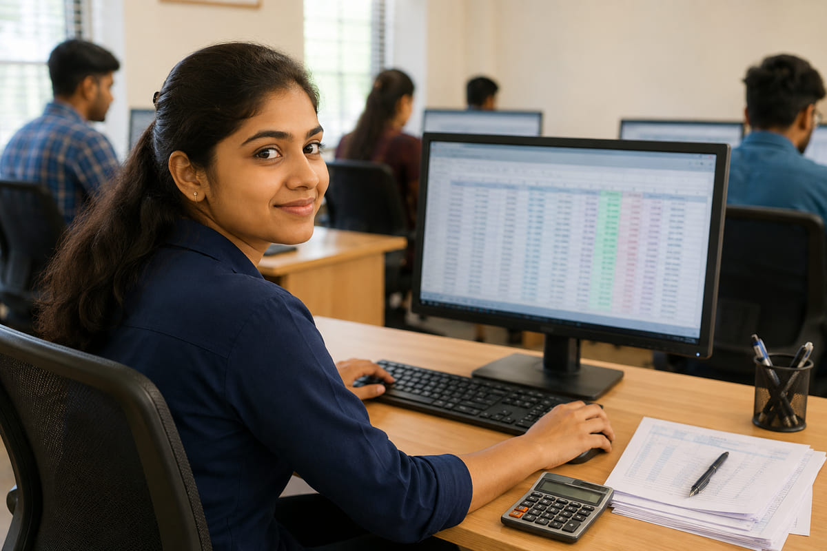 Student learning Tally accounting and GST on a computer in Kundapura