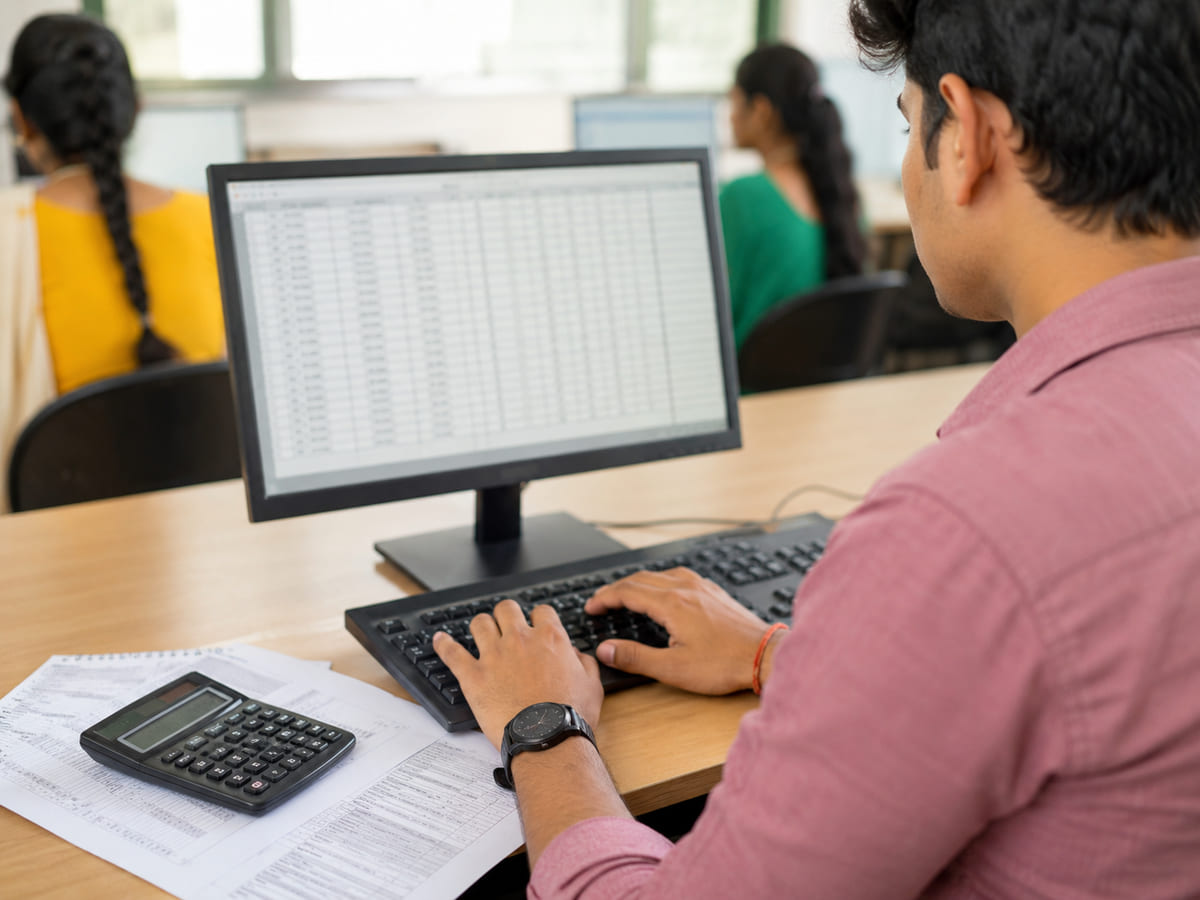 Student entering bills and GST invoices in Tally at Dynamic Infotech, Kundapura