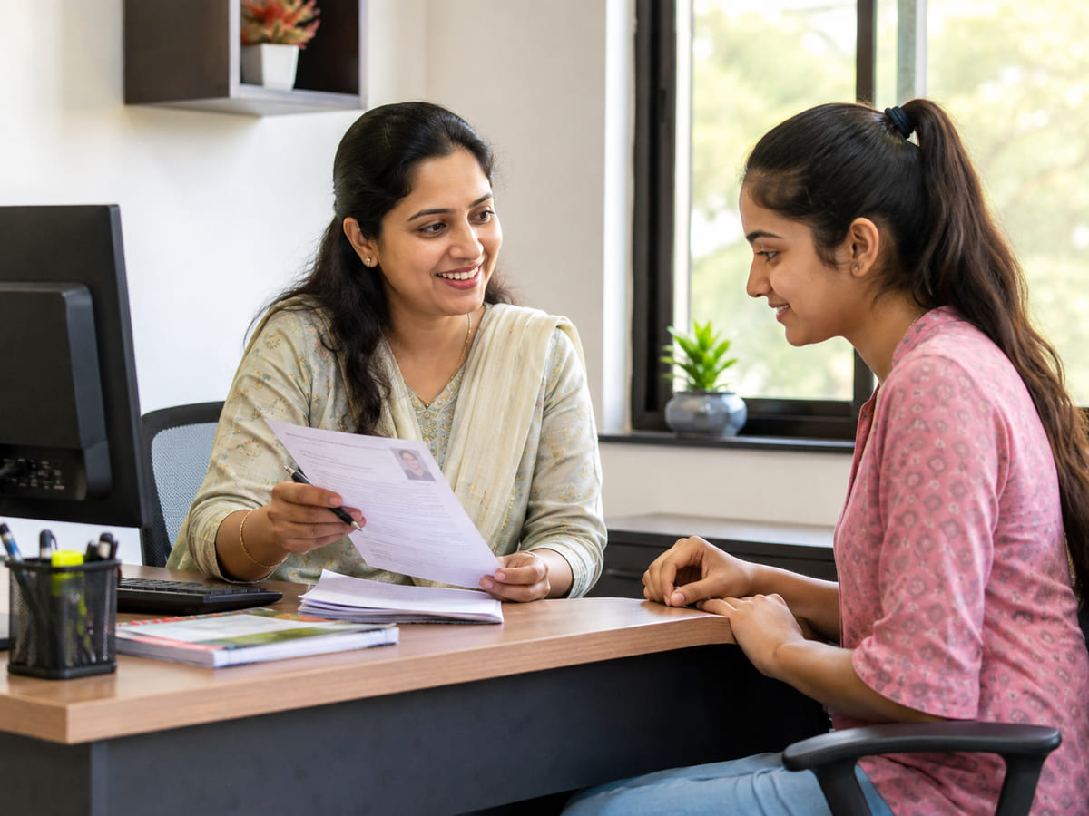 A student receiving interview and resume guidance at Dynamic Infotech Kundapura